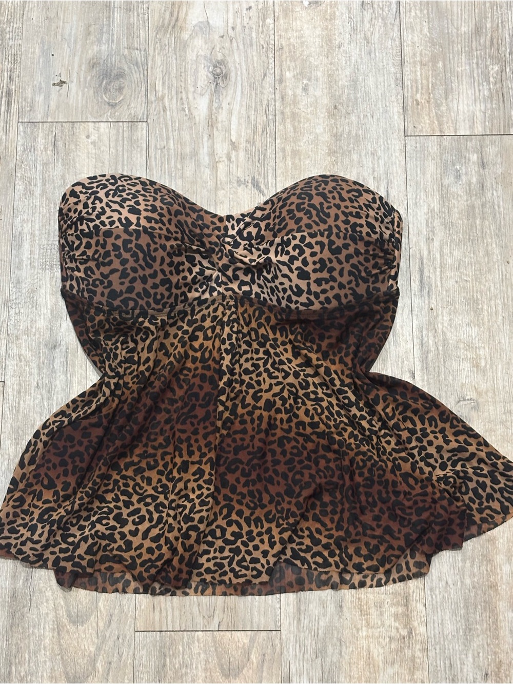 Leopard Print Bandeau Swim Top in Brown